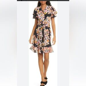 DYVNA Floral floral silk Midi Dress Belt Sz 2